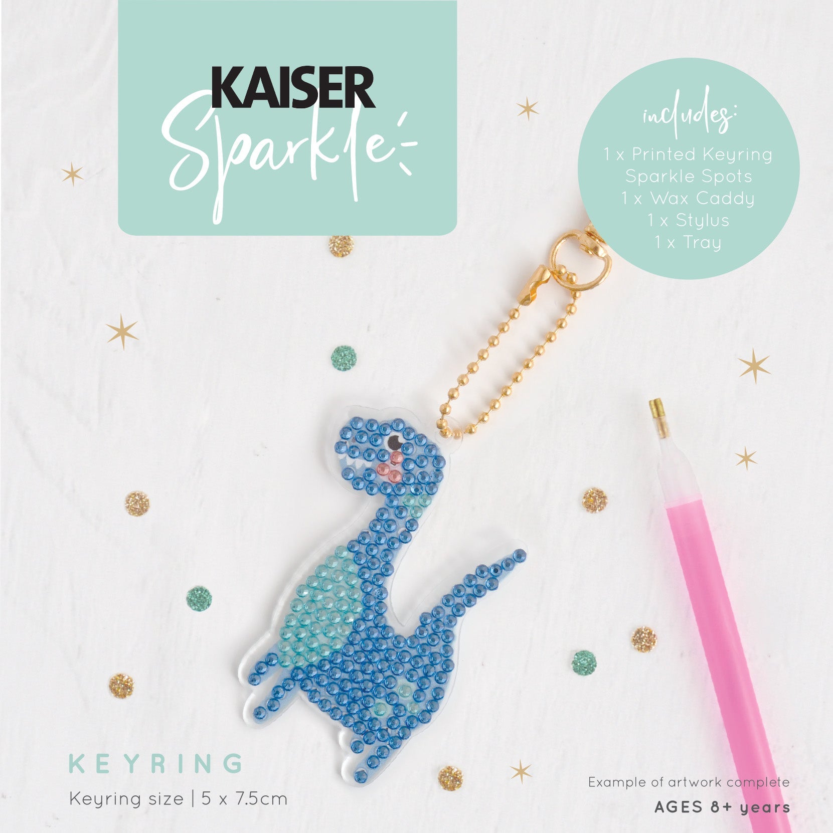 Kaiser Creative Club - Kids Sparkle Keyrings - DINOSAUR
